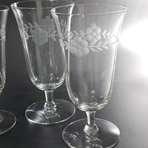 3 Etched Flower Garland Ice Tea Glasses 5.5" Crystal cottagecore romantic - Picture 2 of 6